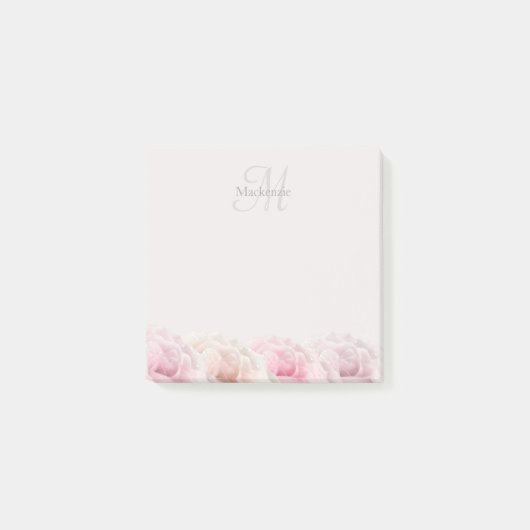 Elegant Blush Roses Monogram Aangepaste naam Post-it® Notes (Voorkant)