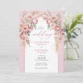 Elegant Blush Roses Pampas Grass Floral Wedding Kaart (Staand voorkant)