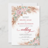 Elegant Blush Roses Pampas Grass Floral Wedding Kaart (Voorkant)