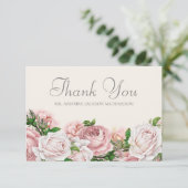Elegant Blush Roses Roses Cream Weddenschap Hartel Bedankkaart (Staand voorkant)