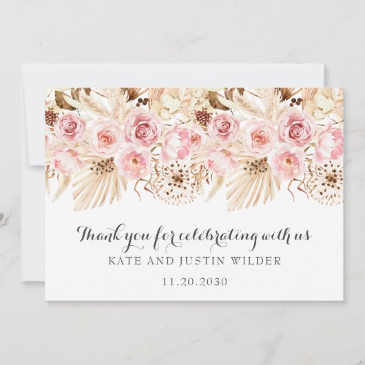 Elegant Blush Roses Weddenschap Bedankt (Voorkant)