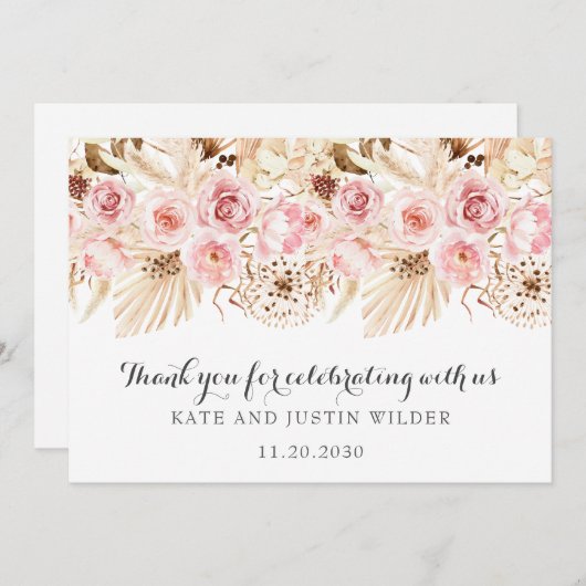 Elegant Blush Roses Weddenschap Bedankt (Voorkant / Achterkant)