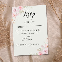 Elegant blush roses wedding celebration RSVP kaartje