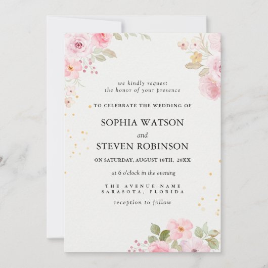 Elegant blush roses wedding kaart (Voorkant)