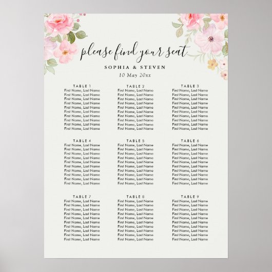 Elegant blush roses wedding poster (Voorkant)