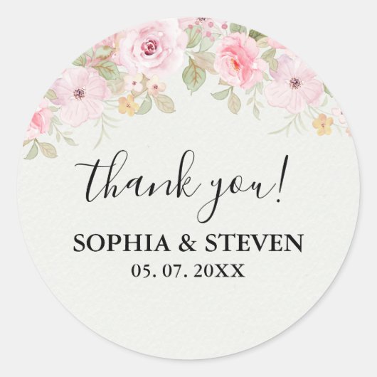 Elegant blush roses wedding ronde sticker (Voorkant)