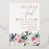 Elegant Blush Roses Wedding Roos Gold Folie Uitnodiging (Voorkant)