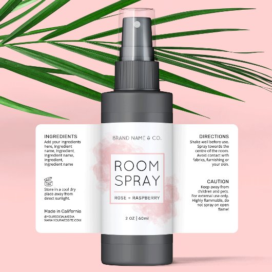 Elegant Blush Roze 2 OZ Kamer Spray Flesje Label