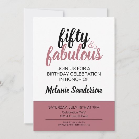 Elegant Blush Roze 50ste Verjaardag Kaart (Voorkant)