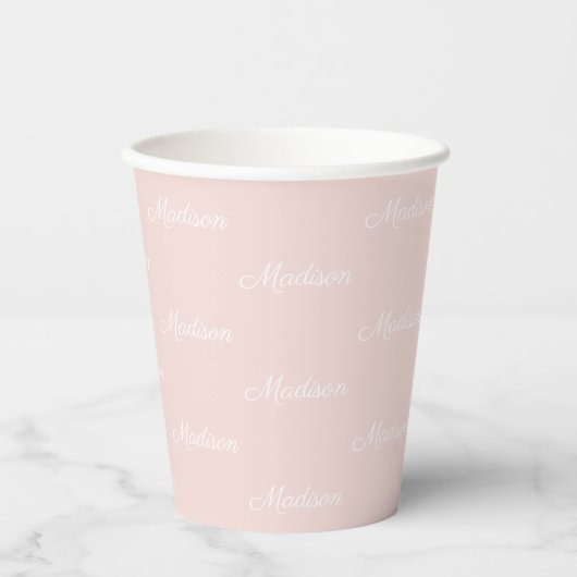 Elegant blush roze aangepast script naam patroon papieren bekers (Voorkant)