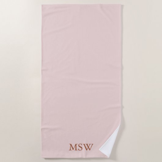 Elegant blush roze aangepaste monogram initiaal strandlaken (Voorkant)
