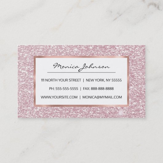 Elegant blush roze abstracte trendy girale glitter visitekaartje (Achterkant)