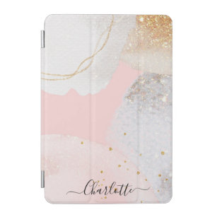 Elegant blush roze abstracte vormen scriptnaam iPad mini cover