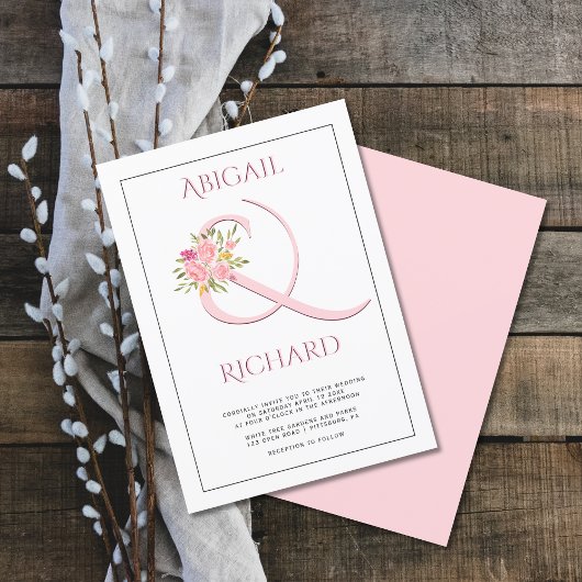 Elegant blush roze ampersand, roze roze rozenbruil kaart