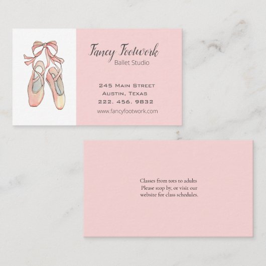 Elegant Blush roze Ballet studio visitekaartje (Voorkant / Achterkant)