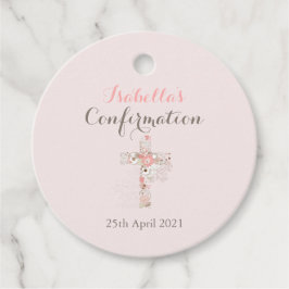Elegant blush roze bevestiging florale kruisnaam bedankjes labels