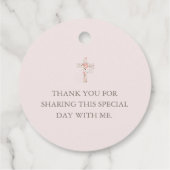 Elegant blush roze bevestiging florale kruisnaam bedankjes labels (Achterkant)