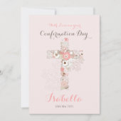 Elegant blush roze bevestiging florale kruisnaam kaart (Voorkant)
