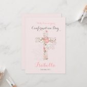 Elegant blush roze bevestiging florale kruisnaam kaart (Voorkant / Achterkant in situ)