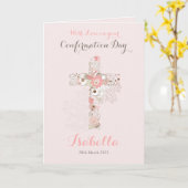 Elegant blush roze bevestiging florale kruisnaam kaart (Gele Bloem)