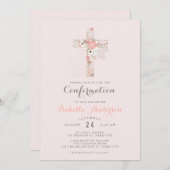 Elegant blush roze bevestiging florale kruisnaam kaart (Voorkant / Achterkant)