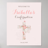 Elegant blush roze bevestiging florale kruisnaam poster (Voorkant)