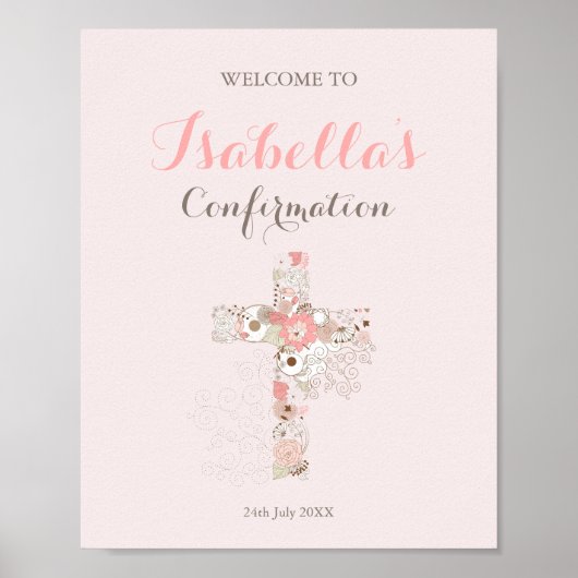 Elegant blush roze bevestiging florale kruisnaam poster (Voorkant)
