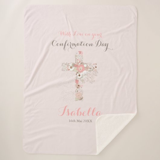 Elegant blush roze bevestiging florale kruisnaam sherpa deken (Voorkant)