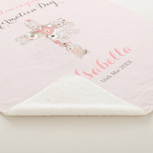 Elegant blush roze bevestiging florale kruisnaam sherpa deken (3/4)