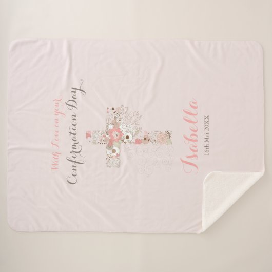 Elegant blush roze bevestiging florale kruisnaam sherpa deken (Voorkant (horizontaal))