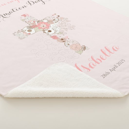 Elegant blush roze bevestiging florale kruisnaam sherpa deken (3/4)