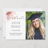 Elegant Blush Roze Bloemen Afstudeerder Foto Aankondiging (Voorkant)