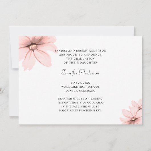 Elegant Blush Roze Bloemen Afstudeerder Foto Aankondiging (Achterkant)