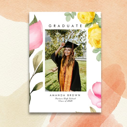 Elegant Blush Roze Bloemen Afstuderen Klasse 2025 Kaart
