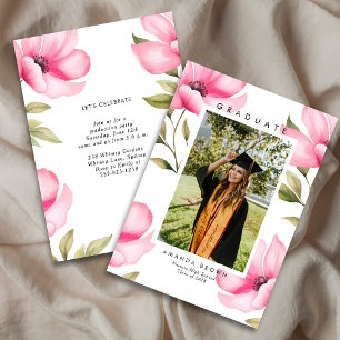 Elegant Blush Roze Bloemen Afstuderen Klasse 2025 Kaart