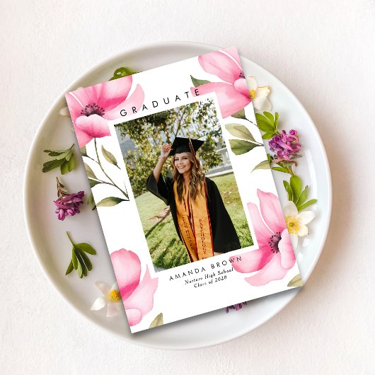 Elegant Blush Roze Bloemen Afstuderen Klasse 2025 Kaart