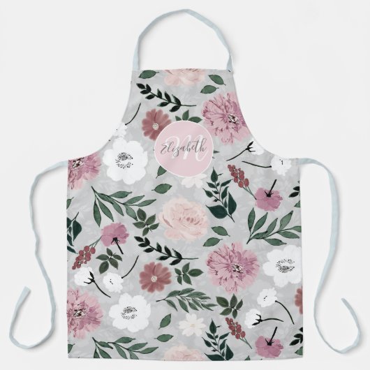 Elegant Blush Roze Bloemen Botanisch ontwerp Schort (Voorkant)