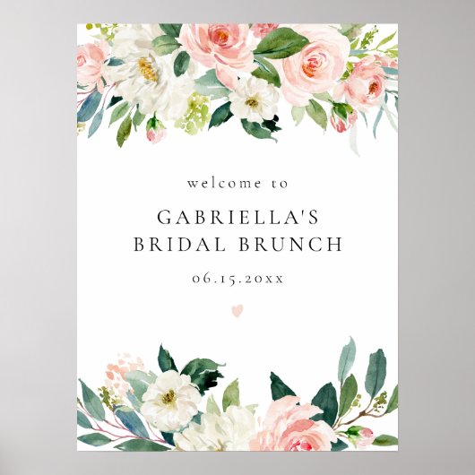 Elegant Blush Roze Bloemen Bruids Brunch Welkom Poster (Voorkant)