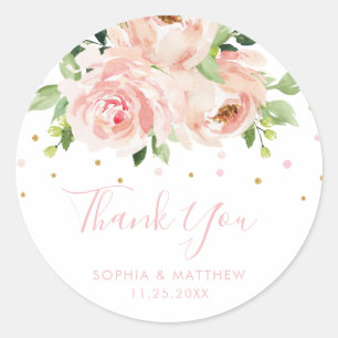 Elegant Blush Roze Bloemen Bruiloft Dank u Favor Ronde Sticker