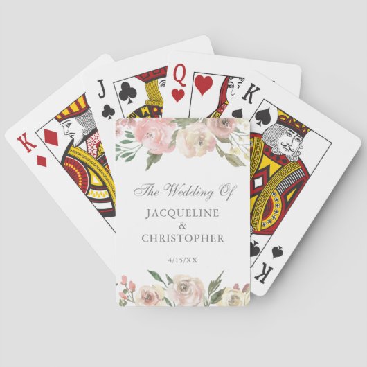 Elegant Blush Roze Bloemen Bruiloft Gepersonalisee Pokerkaarten (Achterkant)