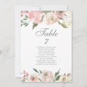 Elegant Blush Roze Bloemen Bruiloft Tafel Kaart (Achterkant)