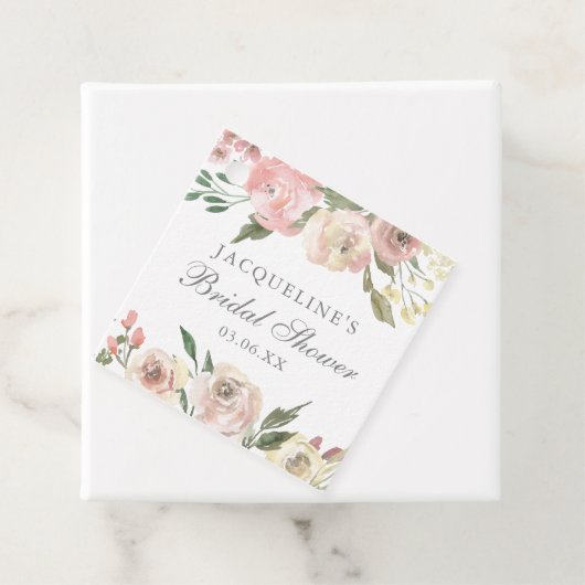 Elegant Blush Roze Bloemen Custom Vrijgezellenfees Bedankjes Labels (In situ)
