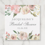 Elegant Blush Roze Bloemen Custom Vrijgezellenfees Bedankjes Labels (Voorkant)
