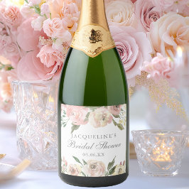 Elegant Blush Roze Bloemen Custom Vrijgezellenfees Sparkling Wijnetiket
