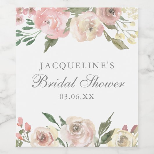 Elegant Blush Roze Bloemen Custom Vrijgezellenfees Wijn Etiket (Enkel label)