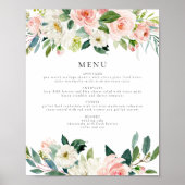 Elegant Blush Roze Bloemen Diner Menu Sign Poster (Voorkant)