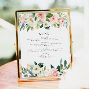 Elegant Blush Roze Bloemen Diner Menu Sign Poster
