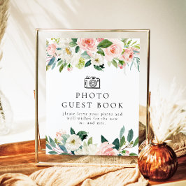 Elegant Blush Roze Bloemen Foto Gastenboek teken Poster