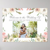 Elegant Blush Roze Bloemen Foto Tuin Bruiloft Poster (Voorkant)