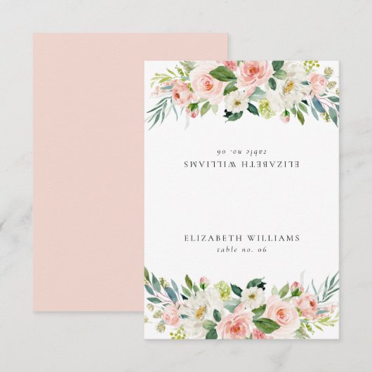 Elegant Blush Roze Bloemen Gast Naam Plaats Kaart (Voorkant / Achterkant)